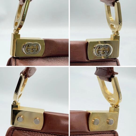 Vintage Gucci GG Hardware Leather Brown Flap Hand Bag W/Dust bag - Picture 10 of 16